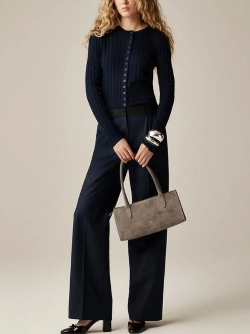 J. Crew Wide-rib fitted cardigan top in merino wool L - Picture 2 of 7